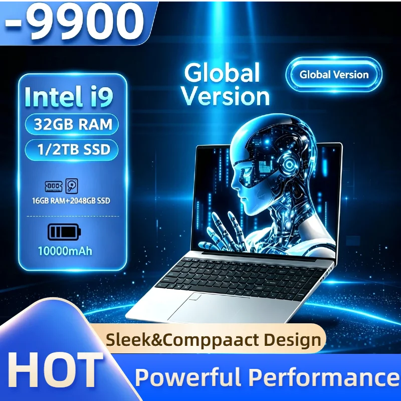 Intel Core i9‑9900 15.6‑Inch Portable Gaming Laptop PC 32GB RAM Fingerprint Unlock High Performance Notebook for Gamers
