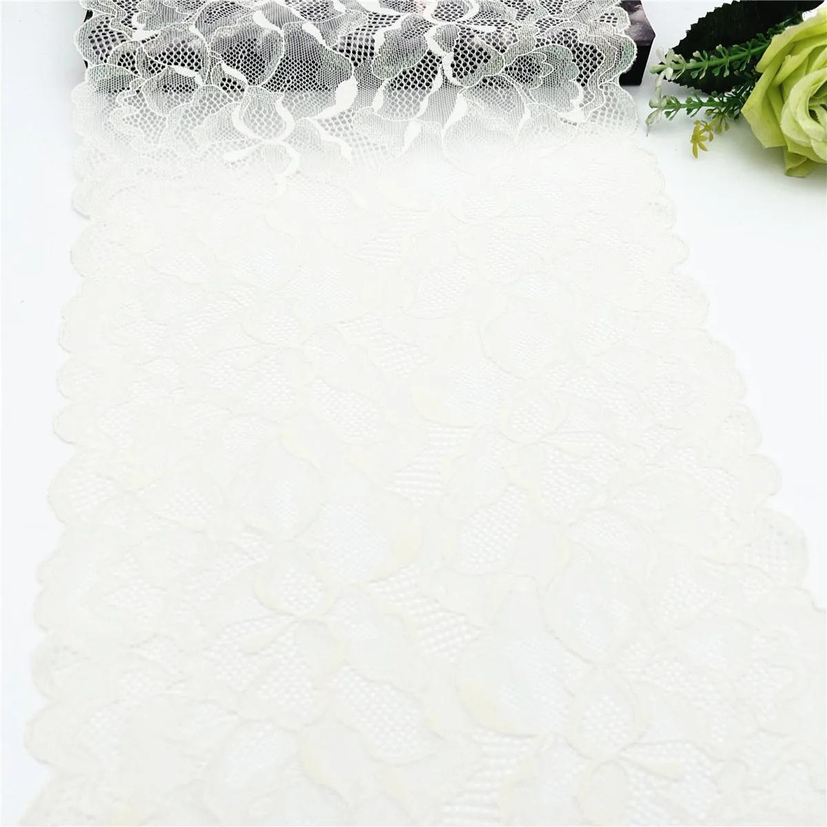 3y/lot Width 23cm Cream With Shimmer Shiny Elastic Lace Trim Lingerie Sewing Craft DIY Apparel Fabric Lace Dress Wedding