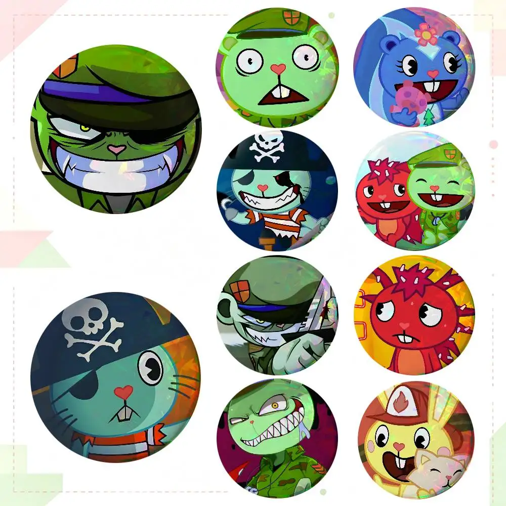 Anime Happy Tree Friends Round Badge Creative Brooch Clothing Backpack Accessories Lapel Pin