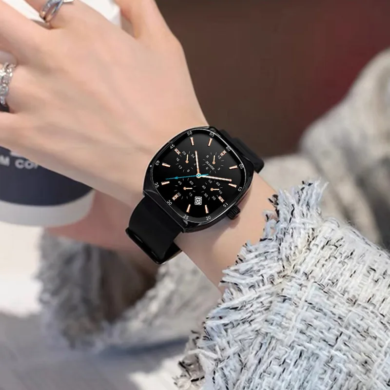 ساعات يد أنيقة للزوجين، ساعات كوارتز فاخرة وعالية القيمة، معززة بتقويم للنساء، سيليكون، اختيار مميز #1