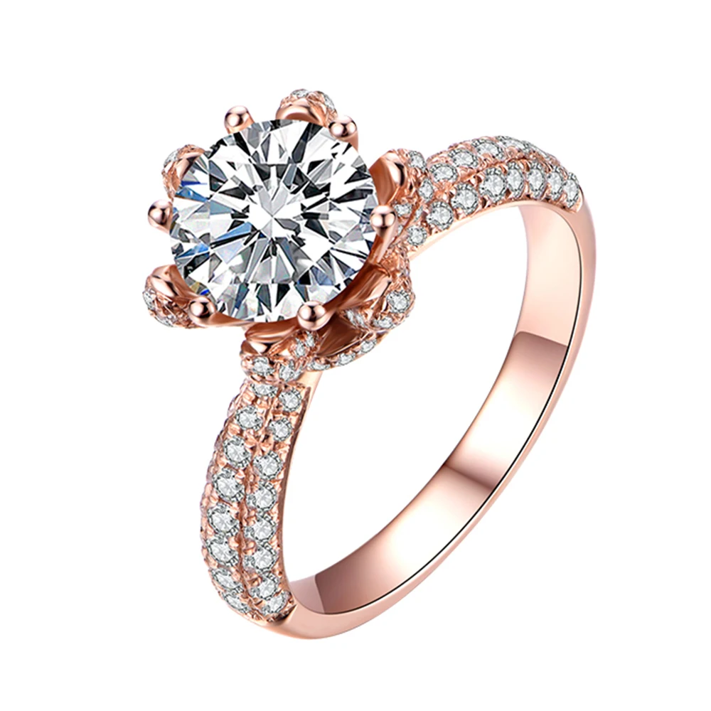 

Moissanite Solid 14K Rose Gold Flowers Ring Wedding Engagement Ring for Women with Certificate