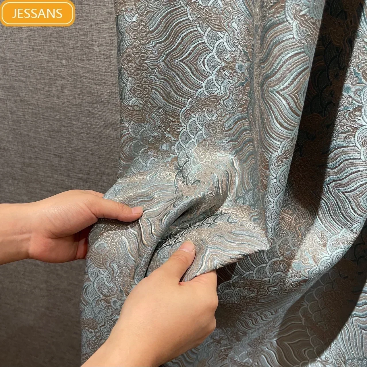 

New Chinese High-end Haiya Pattern Thickened Blackout Curtains for Living Room and Bedroom Customized Products