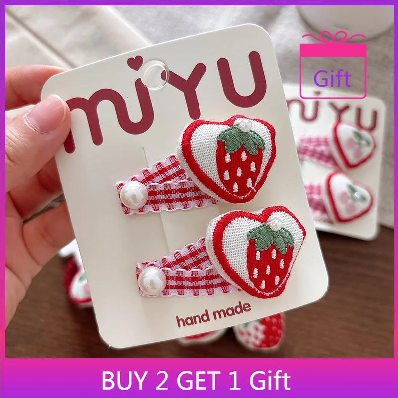 

Резинки для волос в клетку с вышивкой, комплект из 2 предметов, красный, белый цвет, вишня, клубника, дизайн для девочек, сладкий