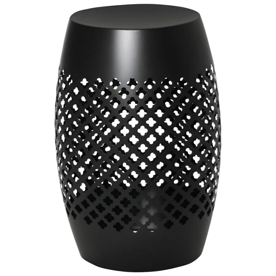 

12.5 Steel Patio Side Table Round Hollow Drum Design Black for Indoor Outdoor