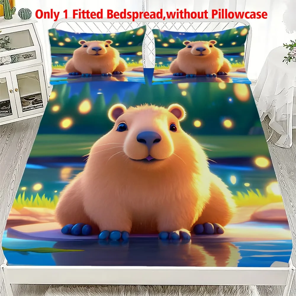 1 Stück Niedliches Capybara-Glühwürmchen-Nacht-Print Spannbettlaken mit Tiefen Taschen, Elastischer Matratzenbezug für Einzel-, Doppel-, Queen- und King-Size-Betten, Schlafzimmer-Dekoration