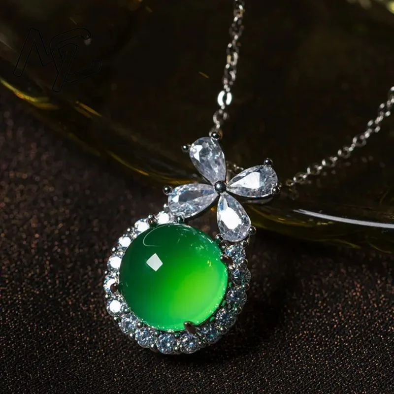 S925 Silver New Natural Real Chalcedony Bow Ballpoint Pendant Jadeite Necklace Jewelry Charm Designer Luxury Gifts Women
