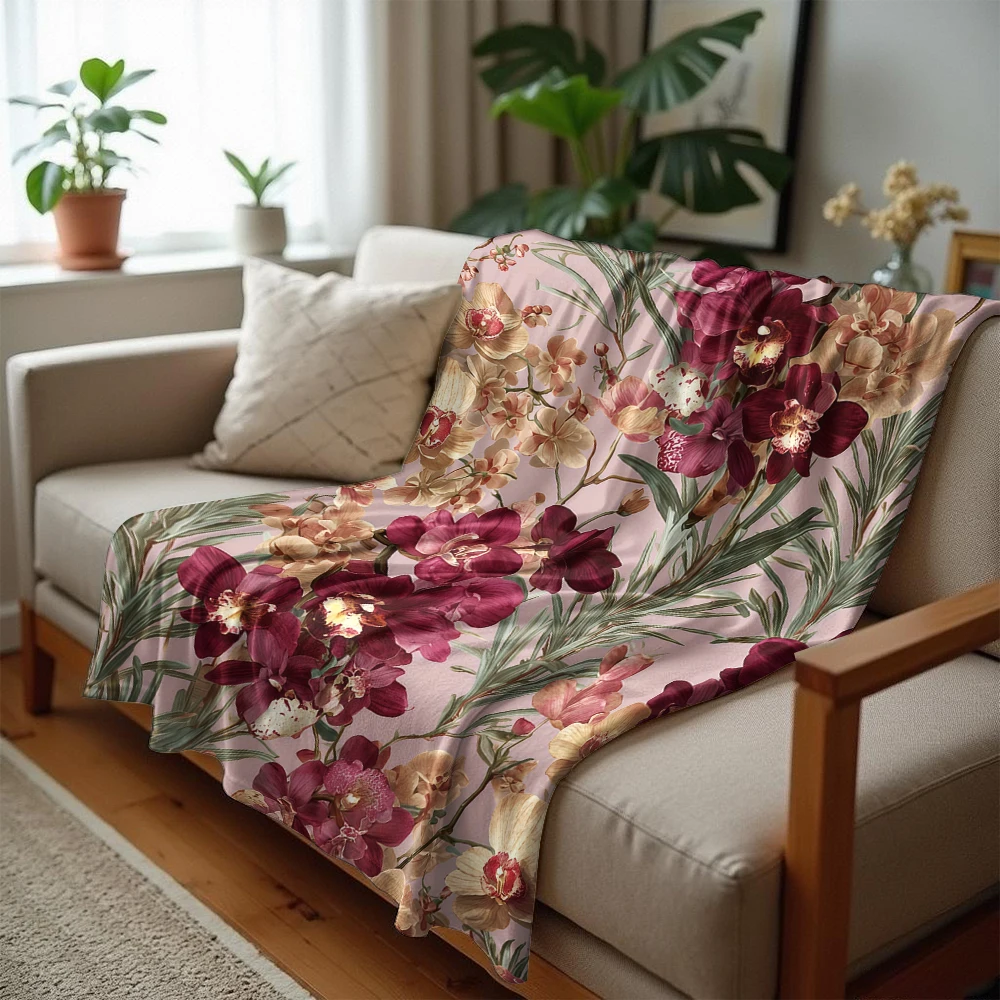Blush Orchids Ultra Soft Sherpa Fleece Blanket Fluffy Warm Halloween Cozy Throw for Sofa Couch Bedroom Gift All season