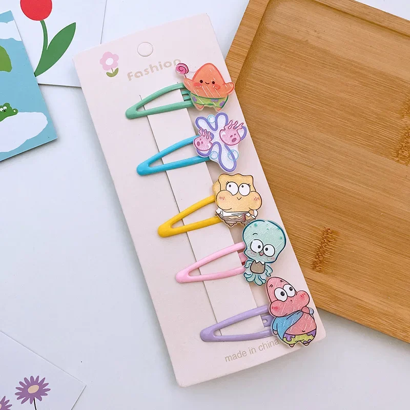 5Pcs SpongeBobs Hairgrips เด็กสาวหวาน Hairpins การ์ตูนอะนิเมะกิ๊ฟหนีบผมชุดเด็ก Headdress น่ารัก Patrick ที่มีสีสัน