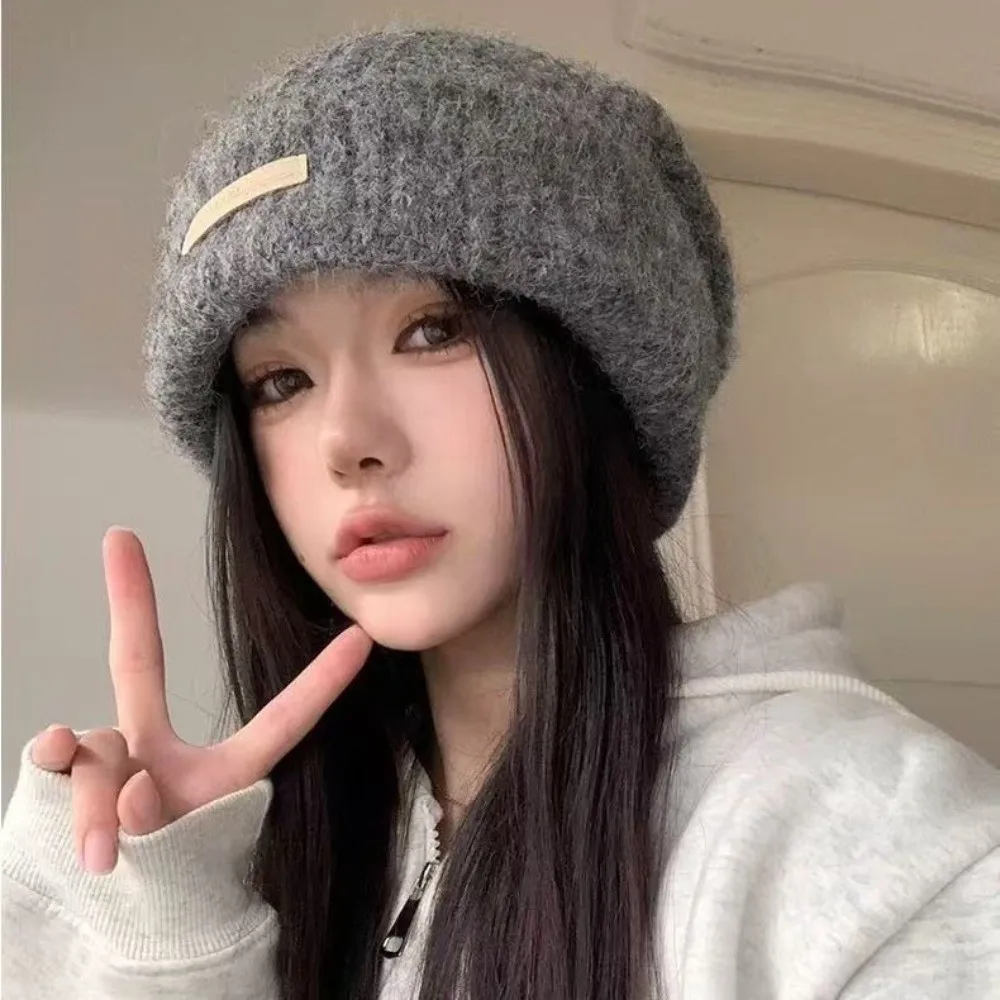 

Fashion Korean Style Knitted Pullover Hat Solid Color Warm Woolen Hat Elastic All-match Brimless Beanie Cap Winter Autumn