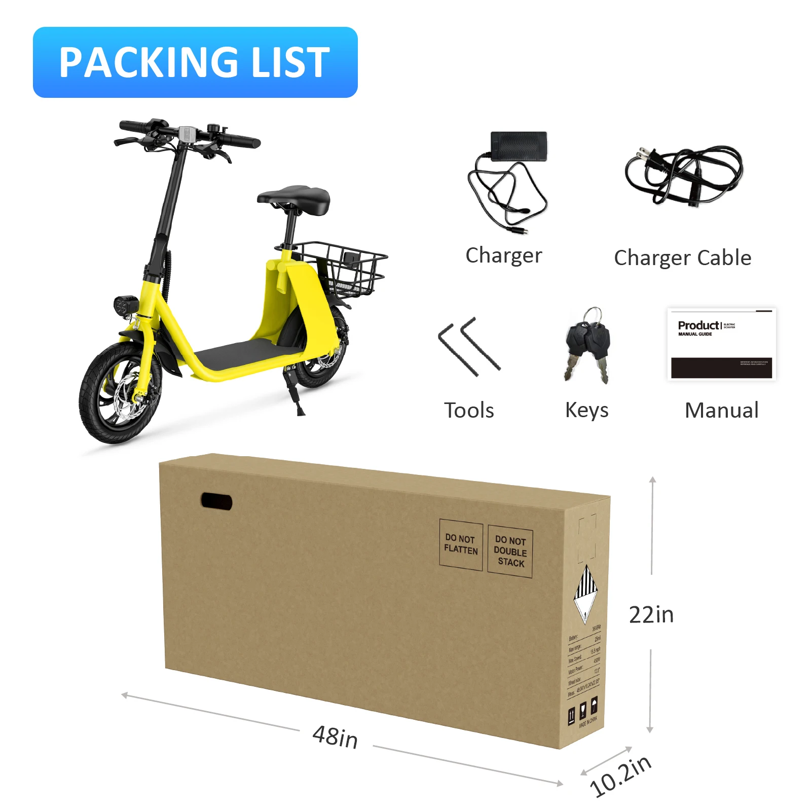 450W adult electric scooter 15.5mph, with seat and shopping basket, suitable for female electric scooters for urban commuting