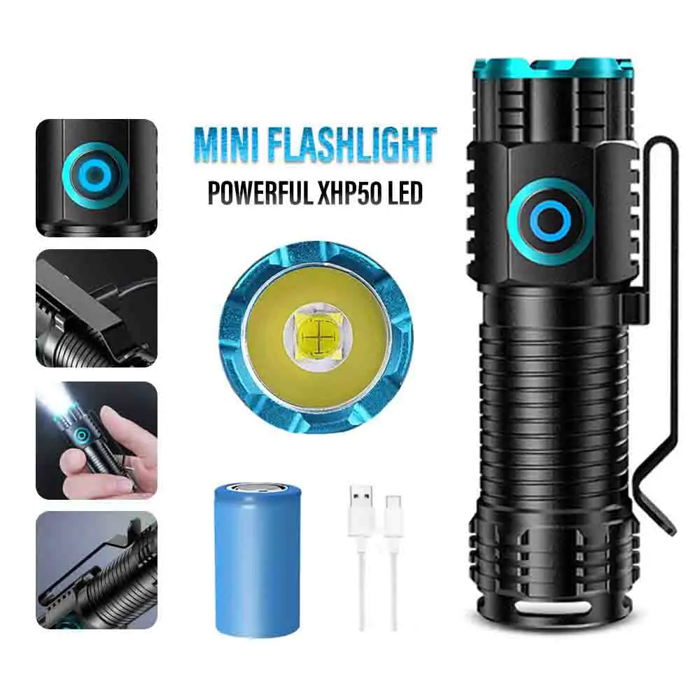 High Power Led Flashlights Mini XHP50 Camping LED Torch with Tail Magnet Camping Fishing Lantern USB Rechargeable Hat Clip Light