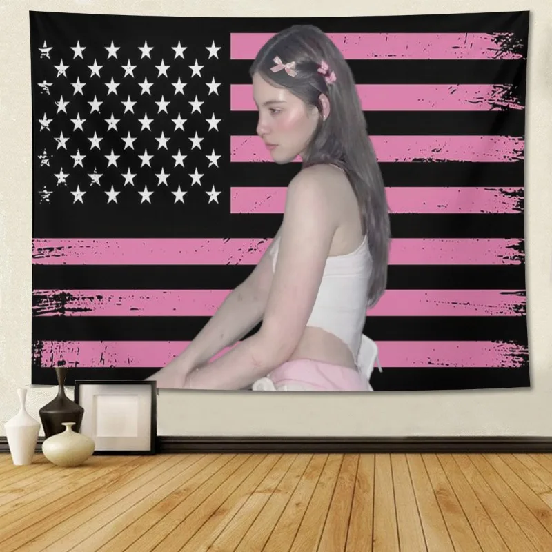 Pink Black American Flag 2D Print Vertical Tapestry Distressed Stars Stripes Wall Hanging Urban Home Decor