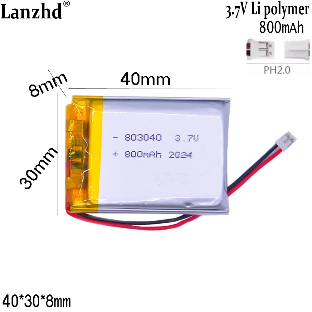

3.7V polymer lithium battery For small steel cannon card slot speaker beauty device GPS walkman 803040 800mAh li-ion Lipo cells