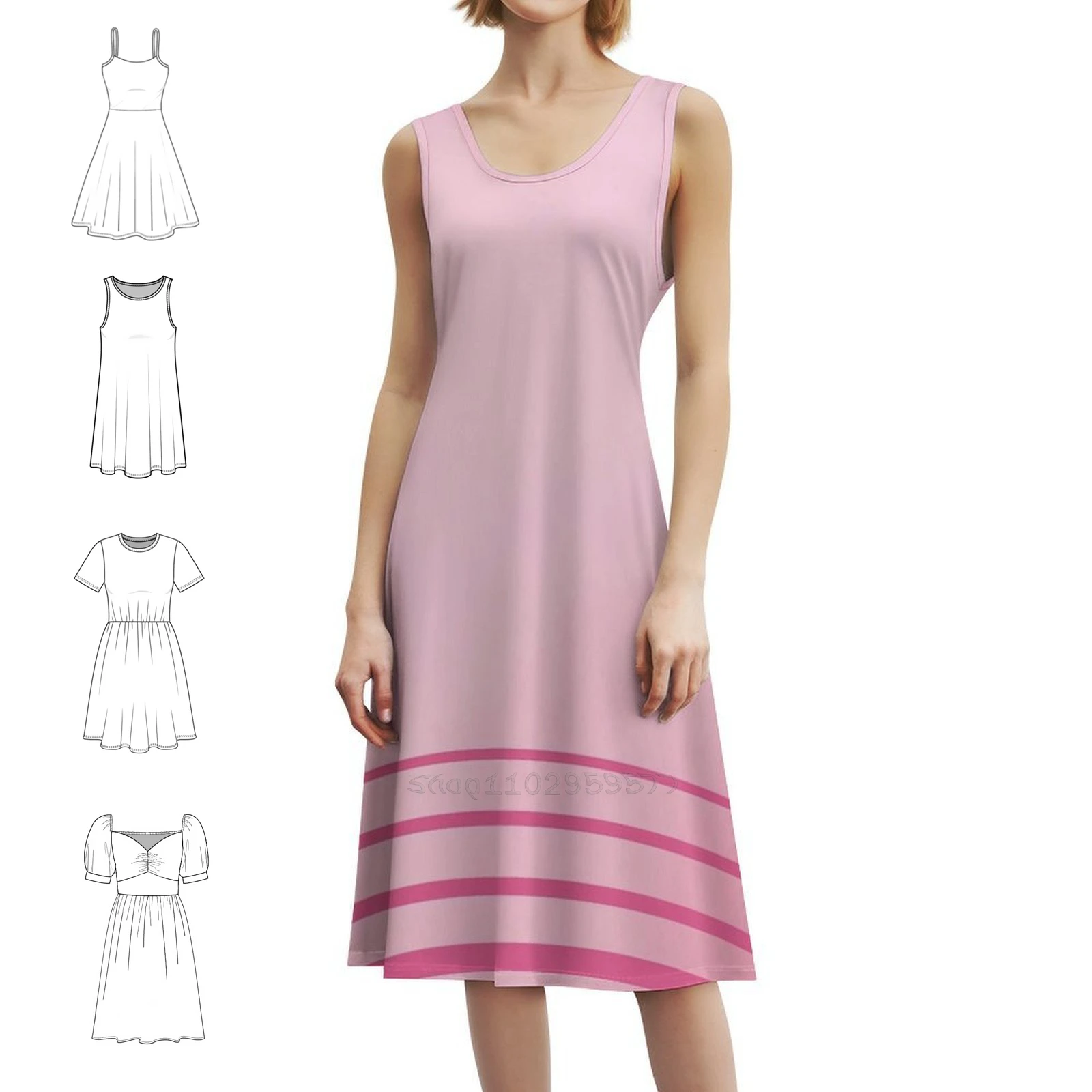 فستان وردي نسائي أنيق للحفلات فستان على شكل حرف A مع خيارات قصيرة/طويلة/بدون أكمام ملابس نسائية ليلو #1