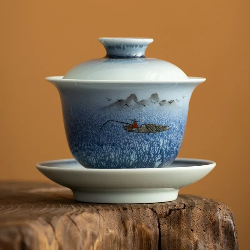 Household gradual change cover bowl single Sancai large cover bowl tea high-end household ceramics