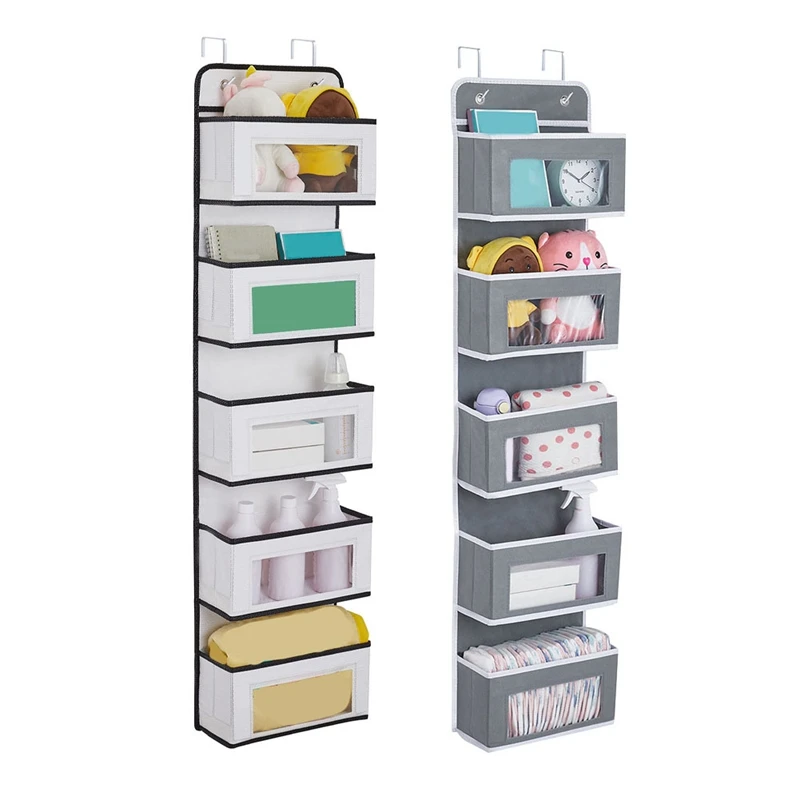 1 PCS Five Layer Non-Woven Door Storage Bag Multi-Layer Hanging Wardrobe Storage Bag Gray