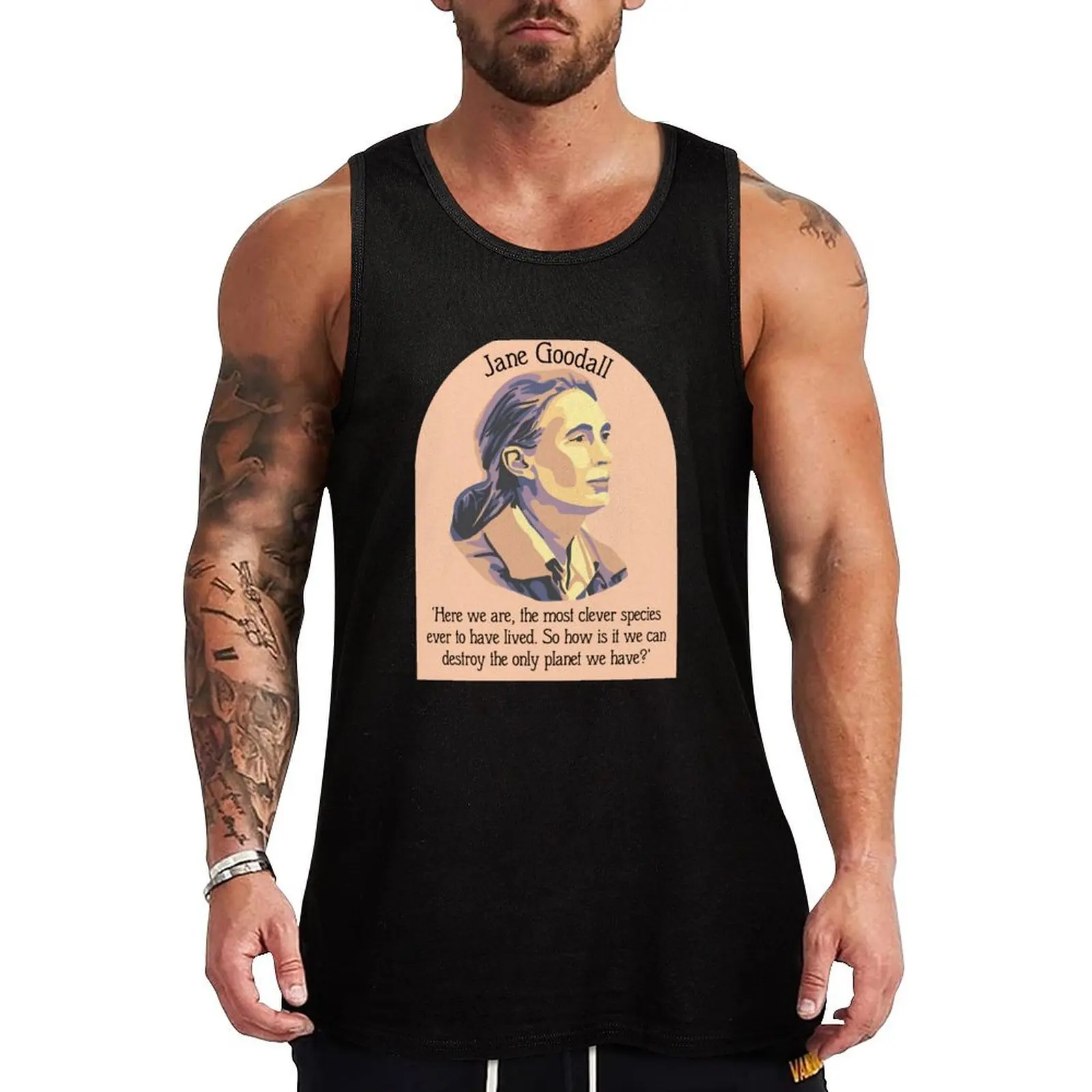 

Jane Goodall Portrait and Quote Tank Top summer 2025 Men's t-shirts bodybuilding for men