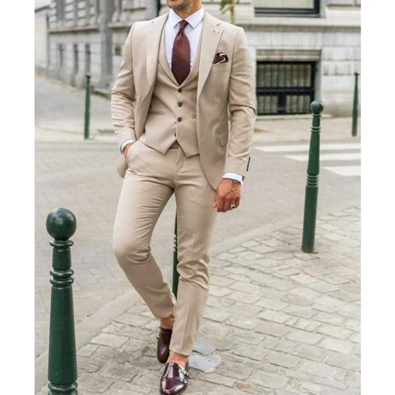 New Slim Fit Business Men Suits Wedding Tuxedos Best Man Groom Formal Prom Male Clothing 3 Pieces (Blazer+Vest+Pants)