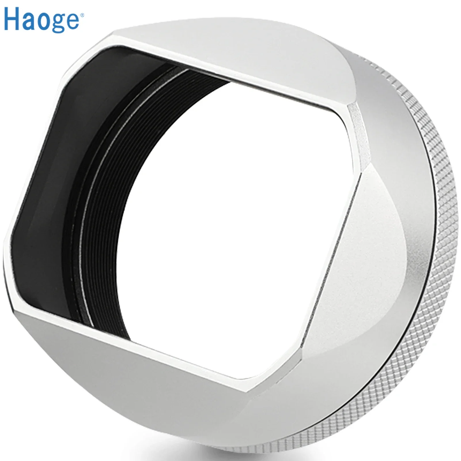 Haoge Square Metal Lens Hood for Fujifilm Fuji X100VI X100V Camera Silver with 49mm UV Filter Adapter Ring