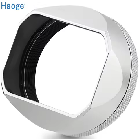 Haoge Square Metal Lens Hood for Fujifilm Fuji X100VI X100V Camera Silver with 49mm UV Filter Adapter Ring