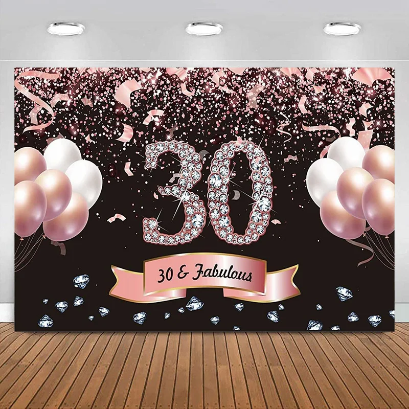 

Happy 30th Birthday Women men Rose Gold Backdrop Banner Happy Birthday Party Suppiles Photography Supplies Background Decoration