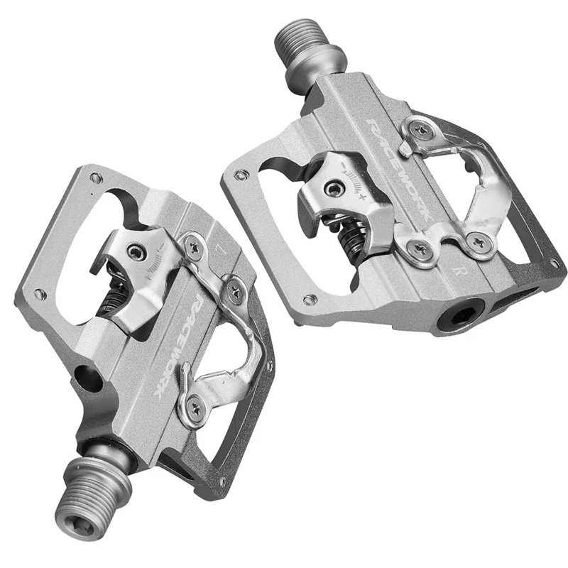 RACEWORK MTB Bike Clipless Pedals Self-locking CNC Aluminum Alloy DU Bearing SPD Double Flat Platform Mountain Bicycle Pedal