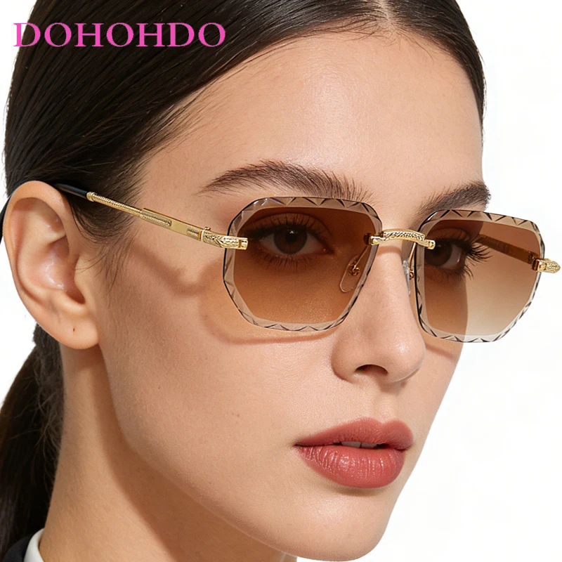 

Trendy Rimless Square Sunglasses Women Men Cut Edge Sun Glasses Designer Retro Frameless Shade Eyewear UV400 Oculos De Sol Gafas