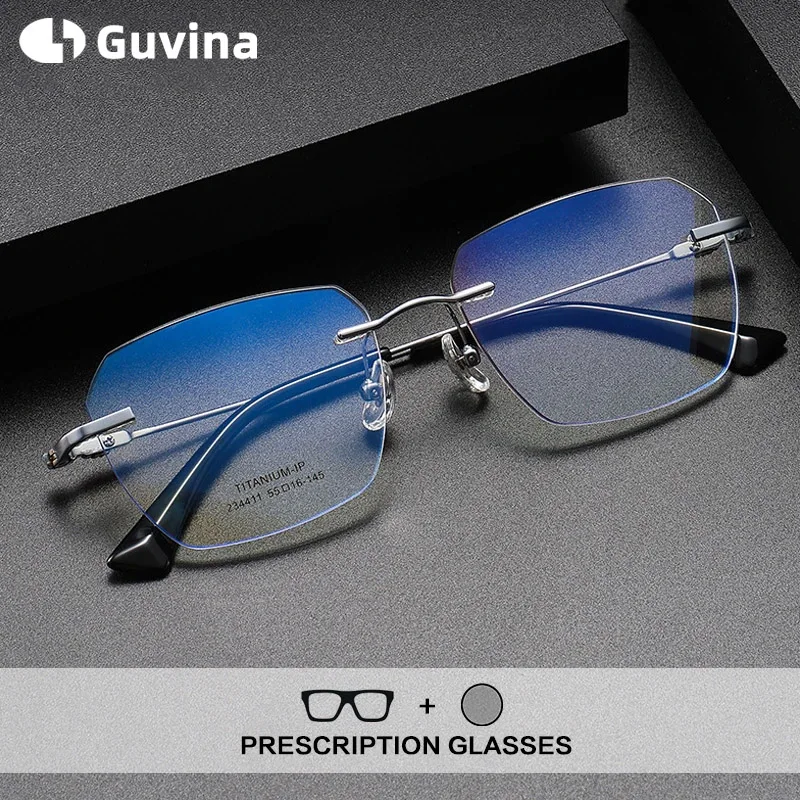 

Очки для чтения без оправы из чистого титана, мужские фотохромные безрамочные очки по рецепту, женские прогрессивные мультифокальные очки