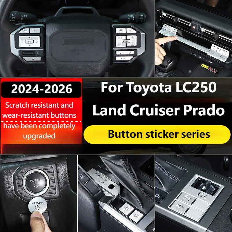 

For Toyota Land Cruiser Prado LC250 2024-2026 Stainless Steel Window Lift Button Decal Air Conditioning Button Sticker