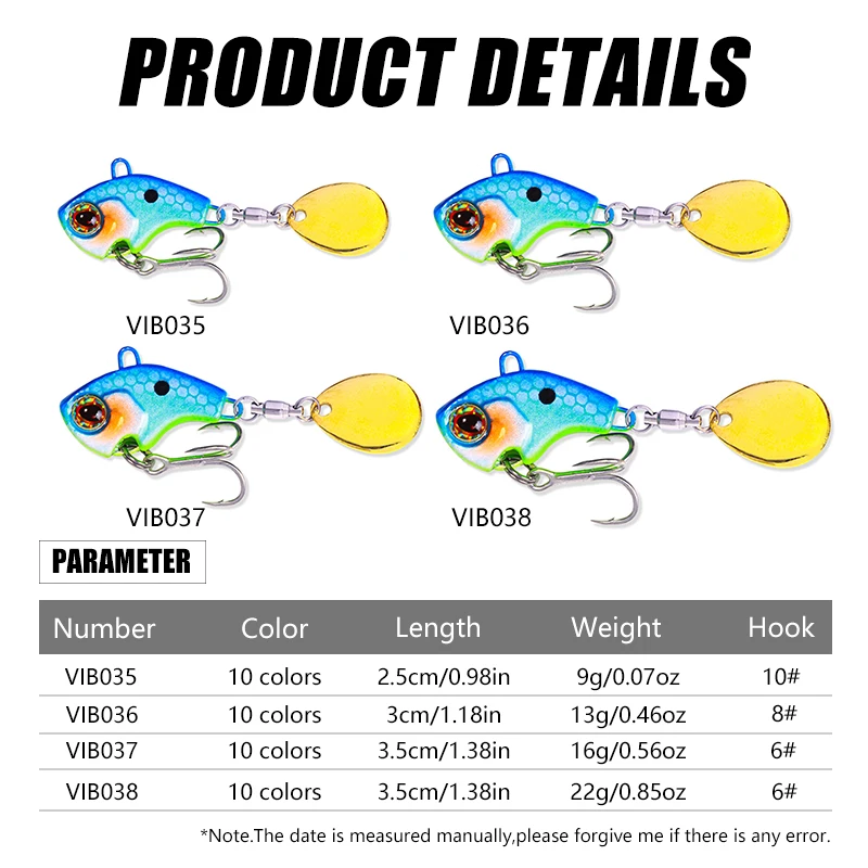 HENGJIA obrotowa metalowa przynęta wibracyjna VIB 9g 13g 16g 22g Spinner tonąca łyżka Pin Crankbait cekiny przynęty sprzęt wędkarski — zdjęcie 7