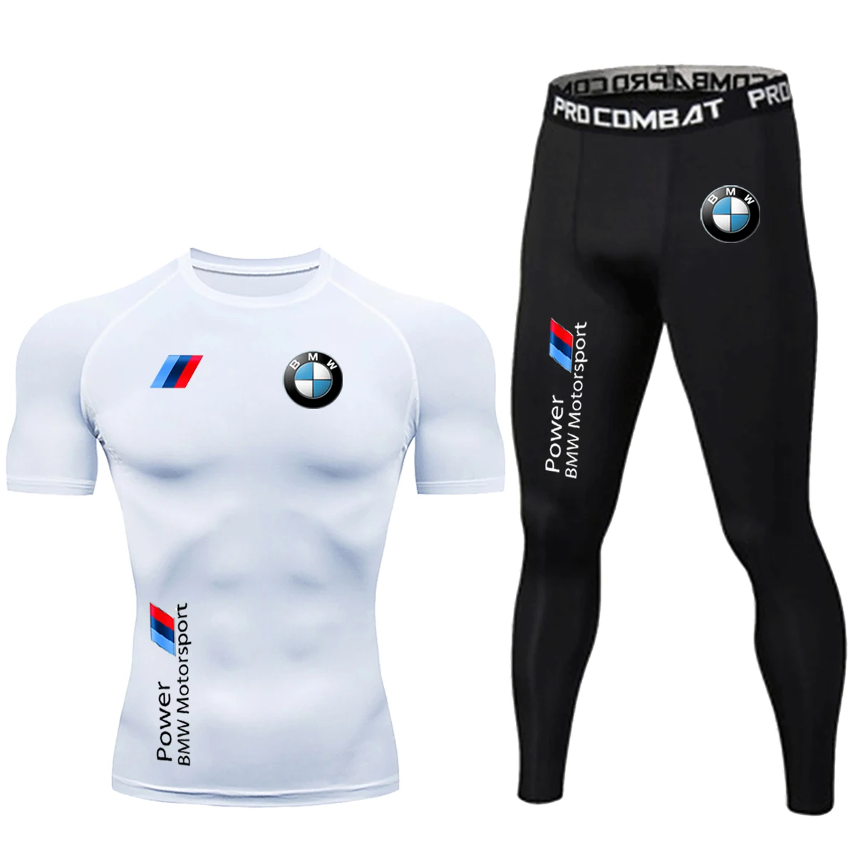 

Men's Workout Compression Y2K BMW Logo Gym T-shirt Pant Set Breathable Run Quick Dry Sports Rash Protection Tracksuit