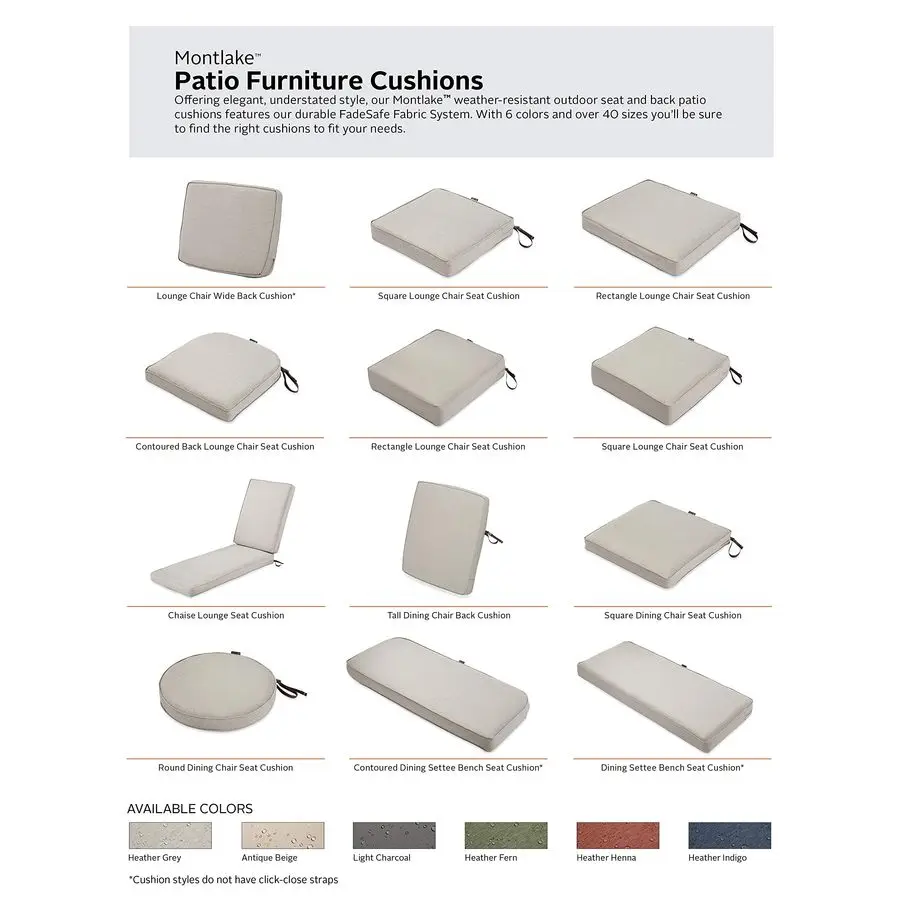 

Montlake FadeSafe WaterResistant 23 x 23 x 5 Inch Square Patio Lounge Seat Cushion, Heather Henna