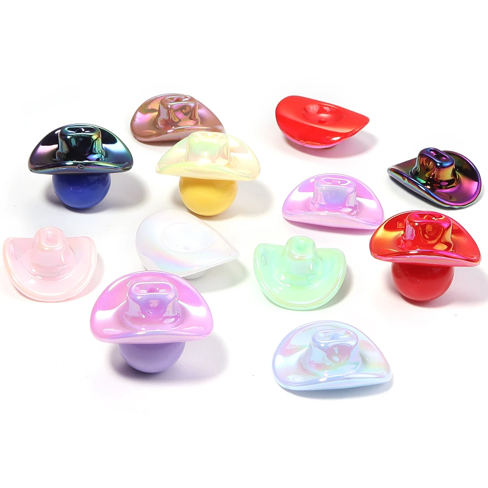 10pcs 34mm Cute Cowboy Hat Acrylic Beads Plated Color Loose Beads For Jewelry Making DIY Necklace Bracelets Keychain Accessories