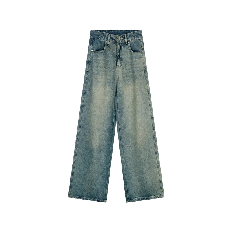 DistMurcia-Jean Droit Rétro pour Femme, Taille Haute, Denim Chic, Longueur au Sol, Jambes Larges, Style Américain, Automne, Nouveau