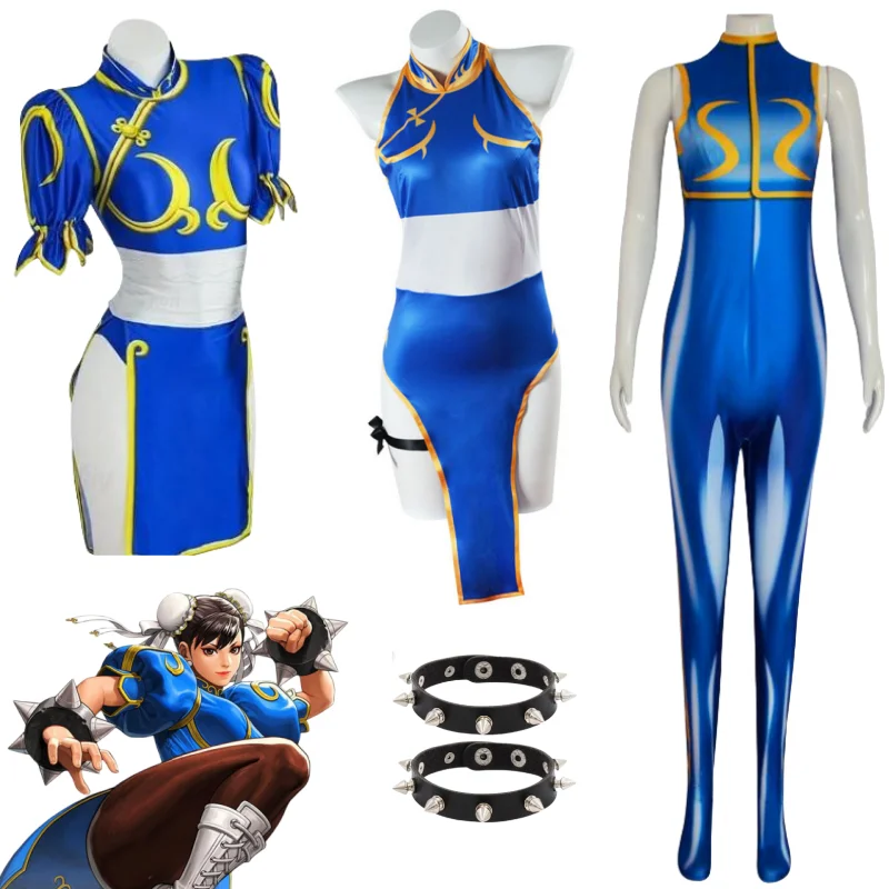 Костюмы для косплея Chun Li, синее платье Cheongsam Sutorito Faita Games Chun Li, боди для косплея, 2025 год, женская одежда для Хэллоуина