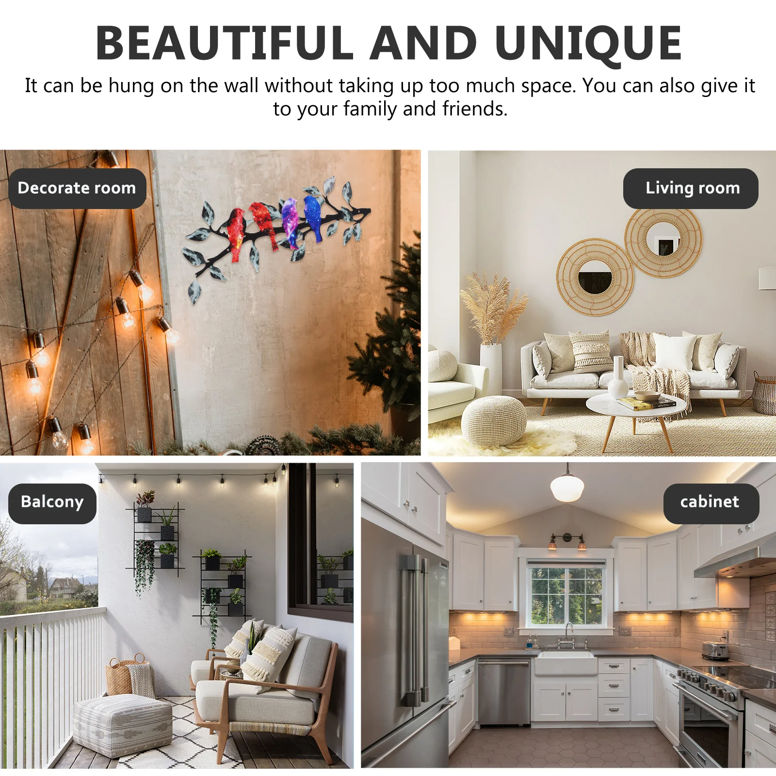 

Birds on Branch Decorative Wall Art Hanging Metal Bird Ornament Garden Yard Home Wall Hanging Birds on Branch Pendant