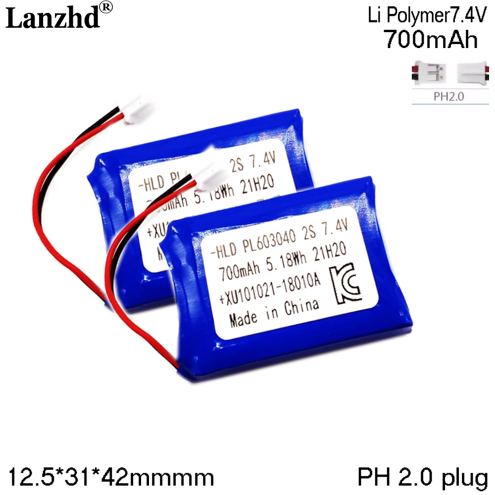 1-10pcs 603040 2S 7.4V 700mAh Lithium Polymer Li Ion Battery Lipo Cells For Speaker Alarm GPS MP3 MP4 Toy