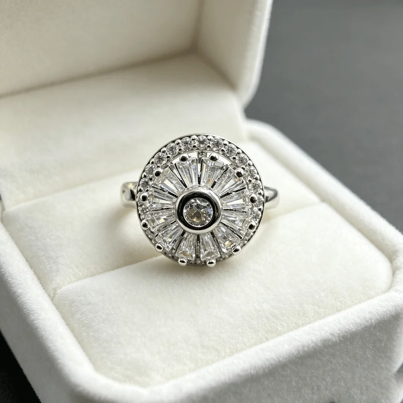 New Bright Fidget Spinner Rings for Women, Cubic Zirconia Sunflower Anxiety Rings, Rotatable Adjustable Calming Worry Rings
