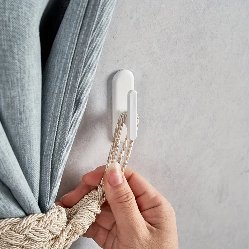 Easy-Install No-Drill Curtain Hooks - Adhesive Holdback for Door & Shower Curtains, Perfect for Smooth Drywall Surfaces