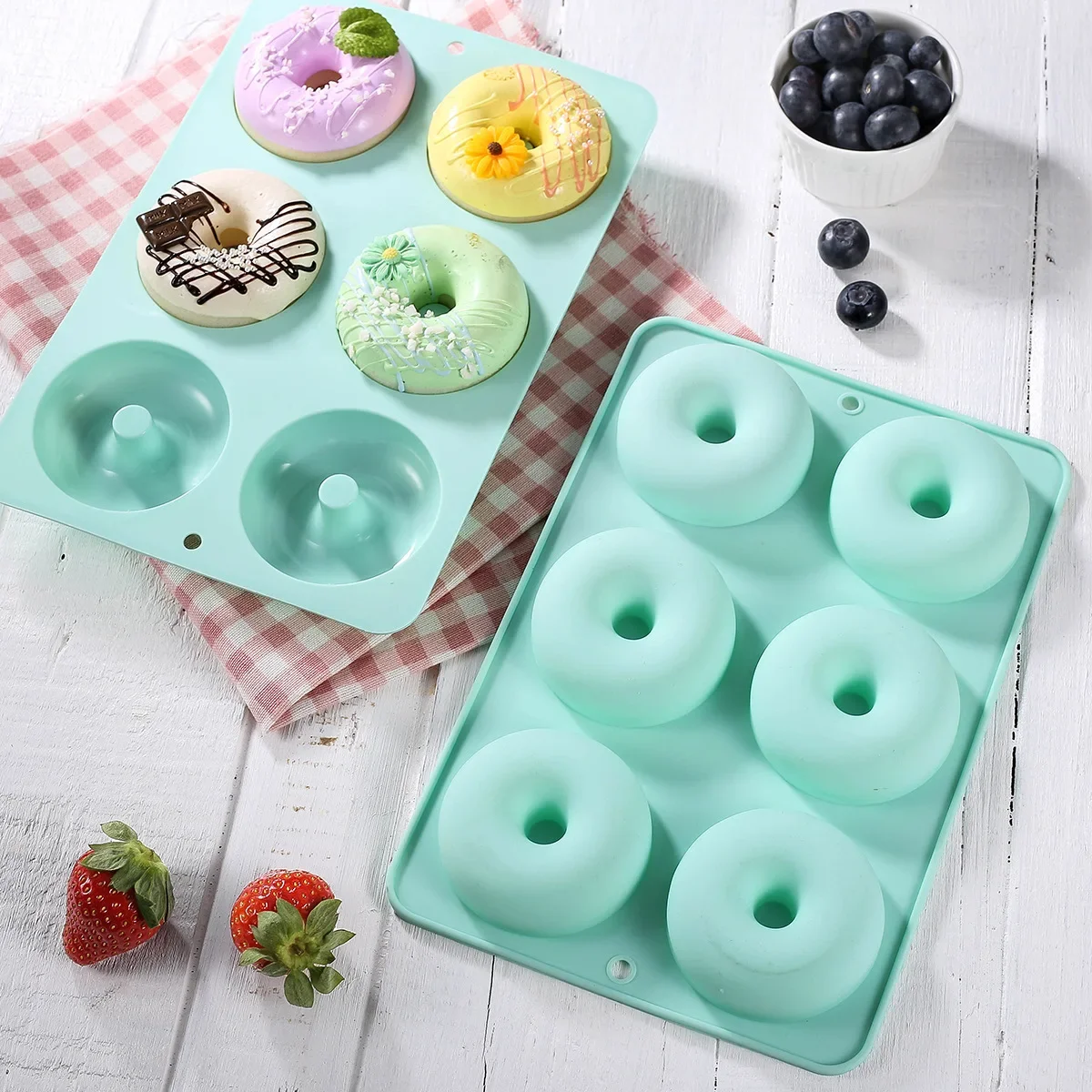 6 Hole Silicone Donut Mold Cake Mold Non Stick Bagel Pan Pastry Chocolate Muffins Donuts Heat Resistant Kitchen Accessories Tool