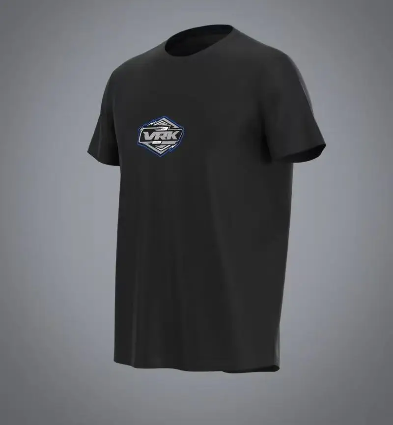 VRK  2026  Storm Blue Swirl V Logo Black Oversized Cotton Tee Men Short Sleeve Hip Hop Street Summer Daily Casual Outfit Top