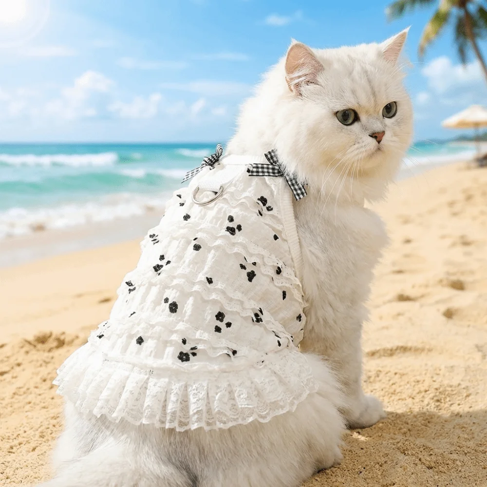 

Embroidered Flower Dog Lace Dress Frilly Skirt Lace Bowknot Cat Suspenders Vest Cat Cake Dress Thin Breathable Pet Bowknot Dress