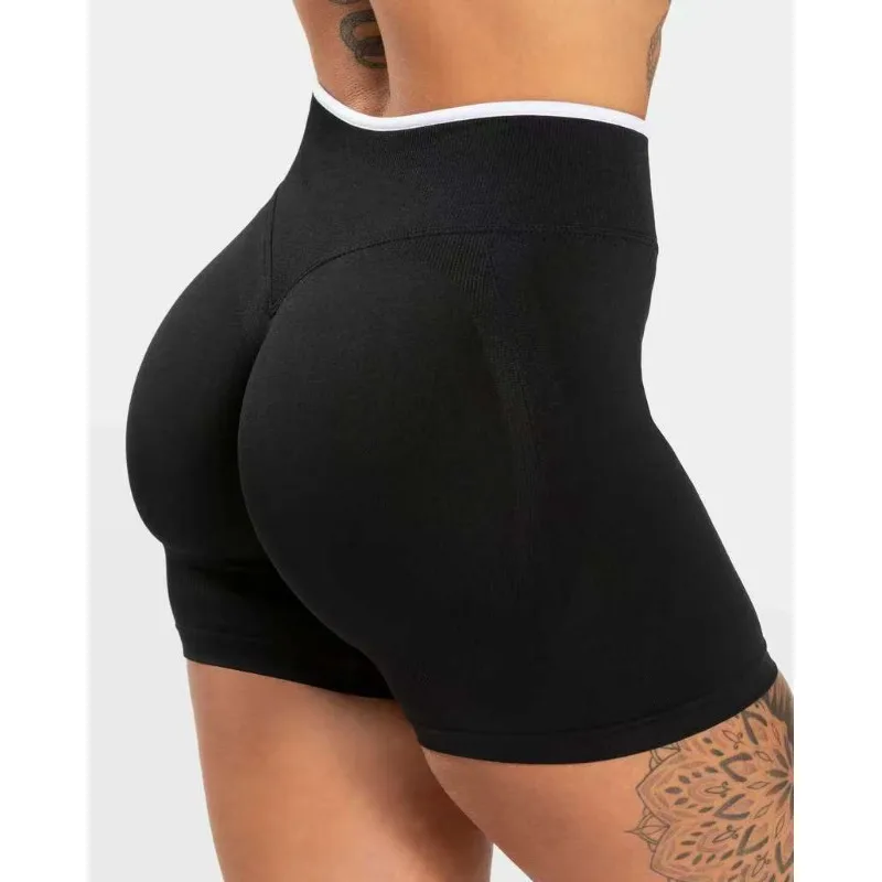 여름 스포츠 반바지 여성 심리스 화이트 허리 타이트 하이웨이스트 힙업 하이엘라스틱 요가 팬츠 러닝 스포츠 반바지 여성용