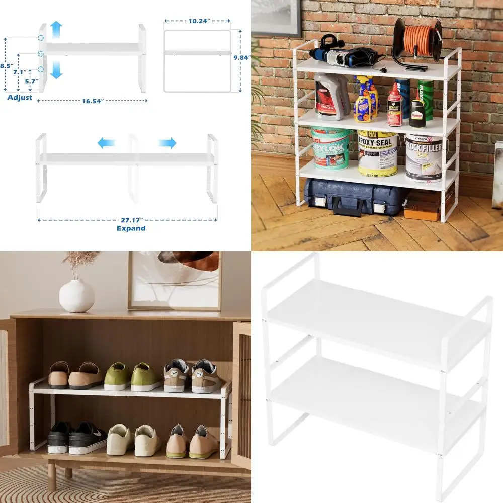 

Stackable Kitchen Storage Organizers, Expandable Shelf Rack for Cabinets, White, 2-Pack