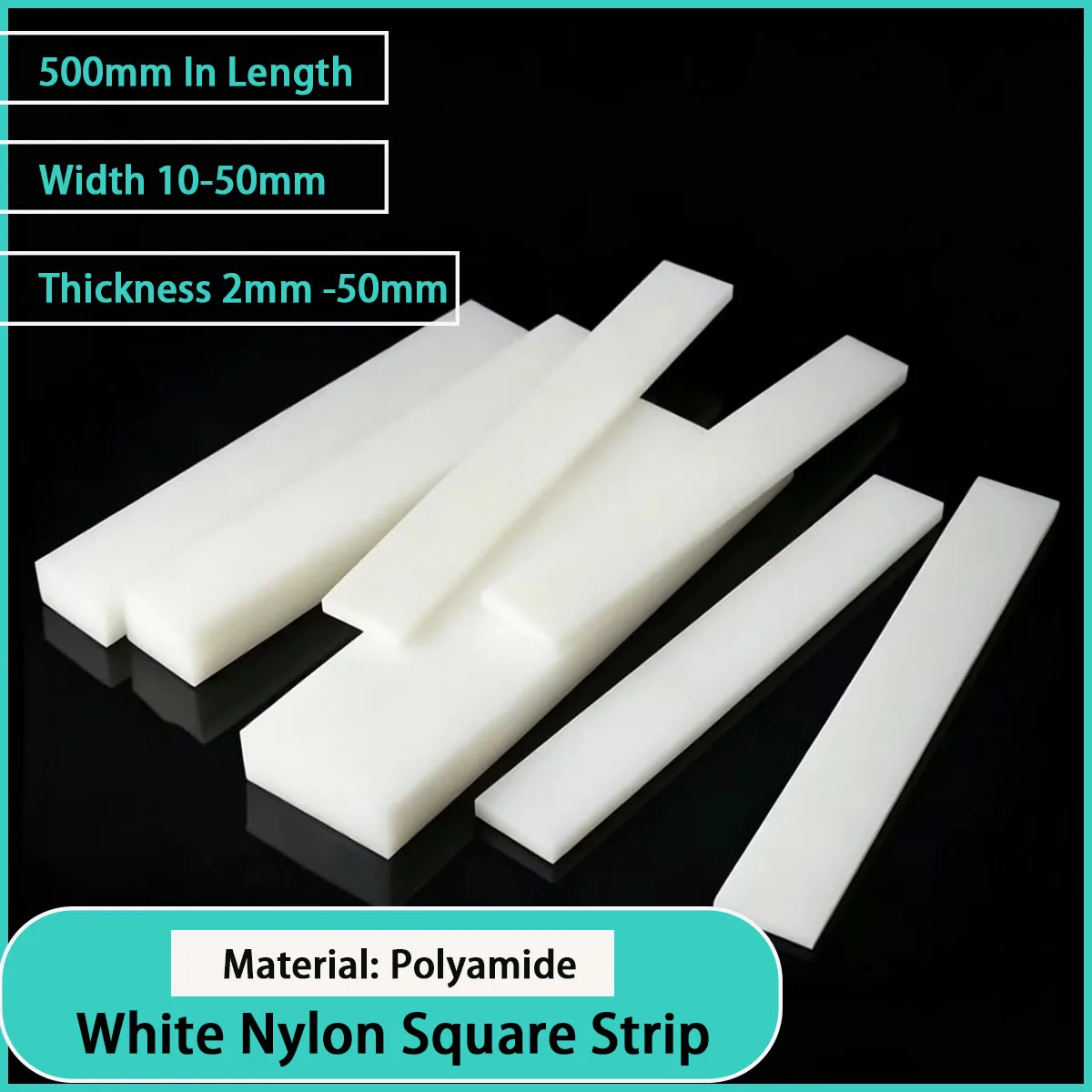 2mm -50mm thick white nylon square strip for mechanical transmission, tooling accessories, etc