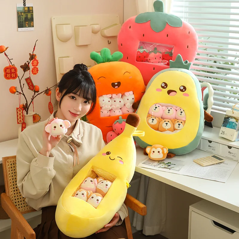 New  Strawberry Banana Avocado Carrot Plush A Bag Of Fruit Toy Stuffed Soft Snack Pillow Plush Toys Birthday  Gift For Baby