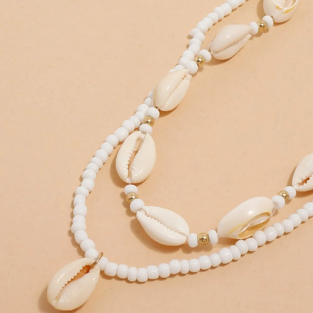 2pcs/set Summer Natural Sea Shell Choker Necklace for Woman Bohemia Beads Chain Shell Necklace Adjustable Jewelry Accessories