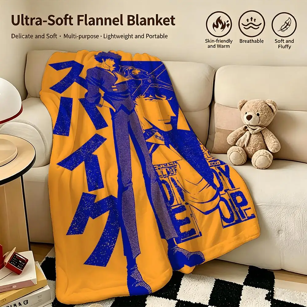 anime C-Cowboy Bebop-p Throw Warm Soft Flannel Blanket, Multi-use for Sofa Bed Camping Travel Nap