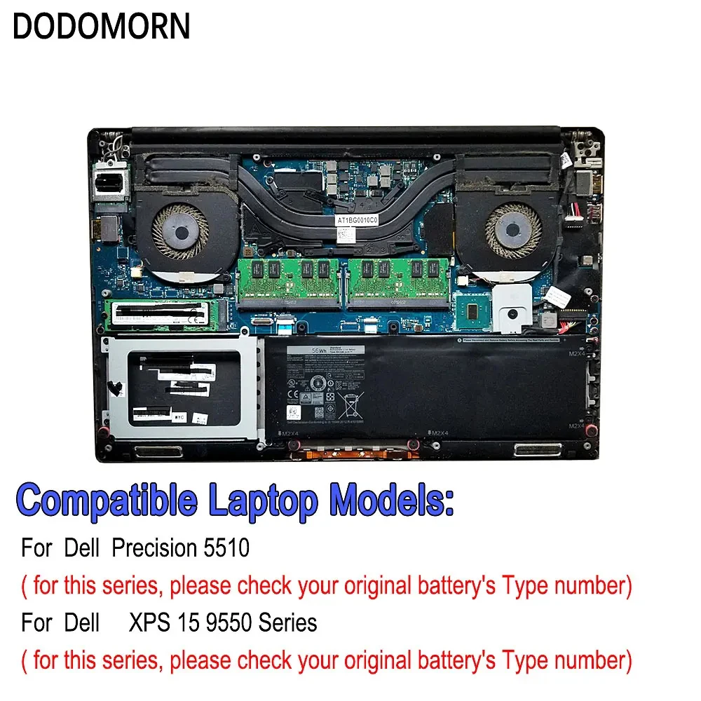 DODOMORN RRCGW Laptop Battery For Dell Precision 5510 5540 5530 5520 XPS 15 9550 9560 9570 Inspiron 7591 7590 7500 7501 4GVGH