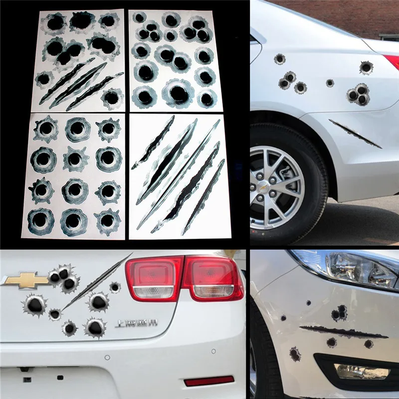 Bullet Hole Waterproof Sticker Body Decals Fun Decals with 3D Bullet Holes on Car Stickers Modeling Realistic Scratches